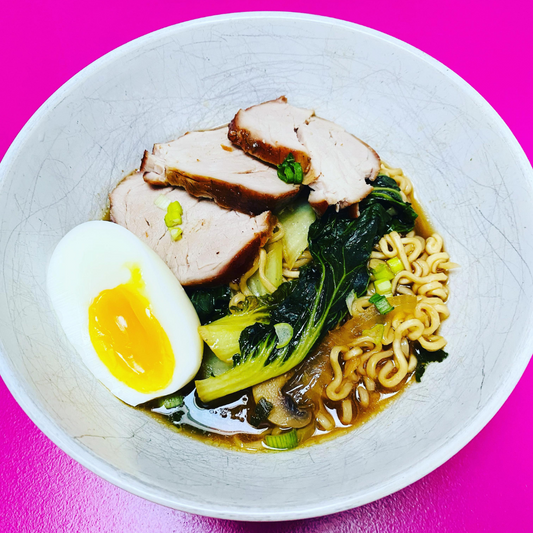 Ramen Noodle Soup with Raw Honey Char Siu Pork