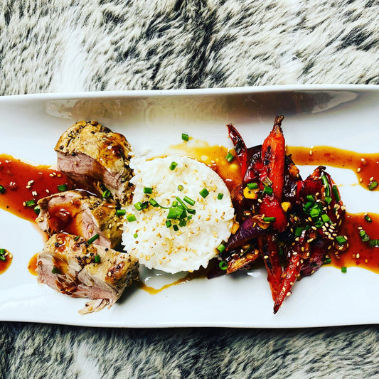 Tamarind Honey Glazed Vegetables with Honey Garlic Pork