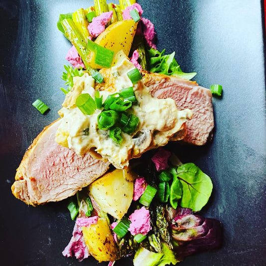 Pork tenderloin with honey dijon mushroom cream sauce